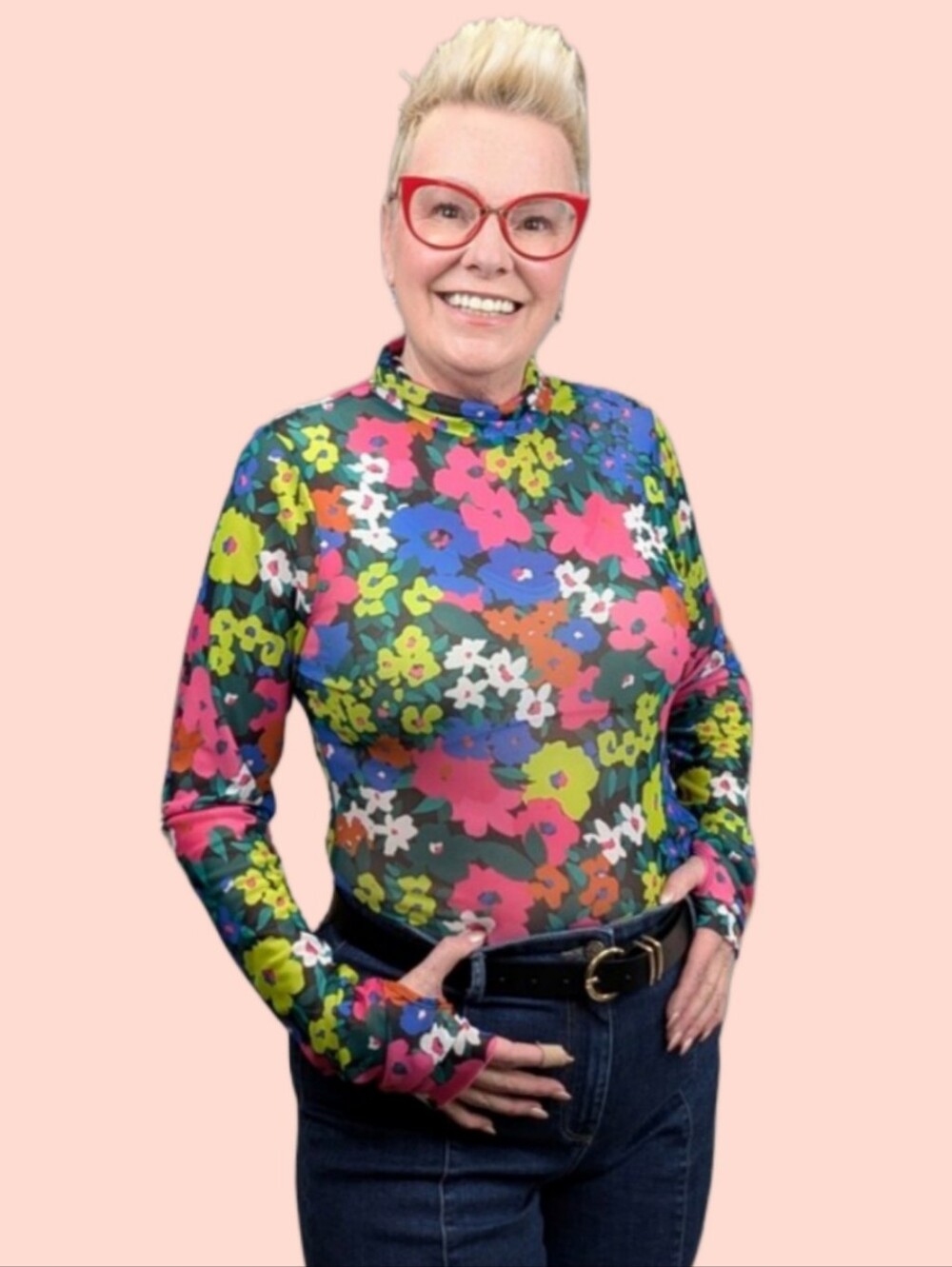 AFRM Zadie Mesh Mock neck Floral Top - Size 1X